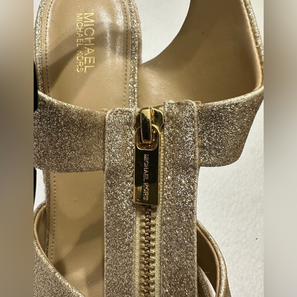 Michael Kors Berkley Gold Metallic Glitter Wedge Platform Espadrille US 9.5 NWOT - Picture 4 of 14